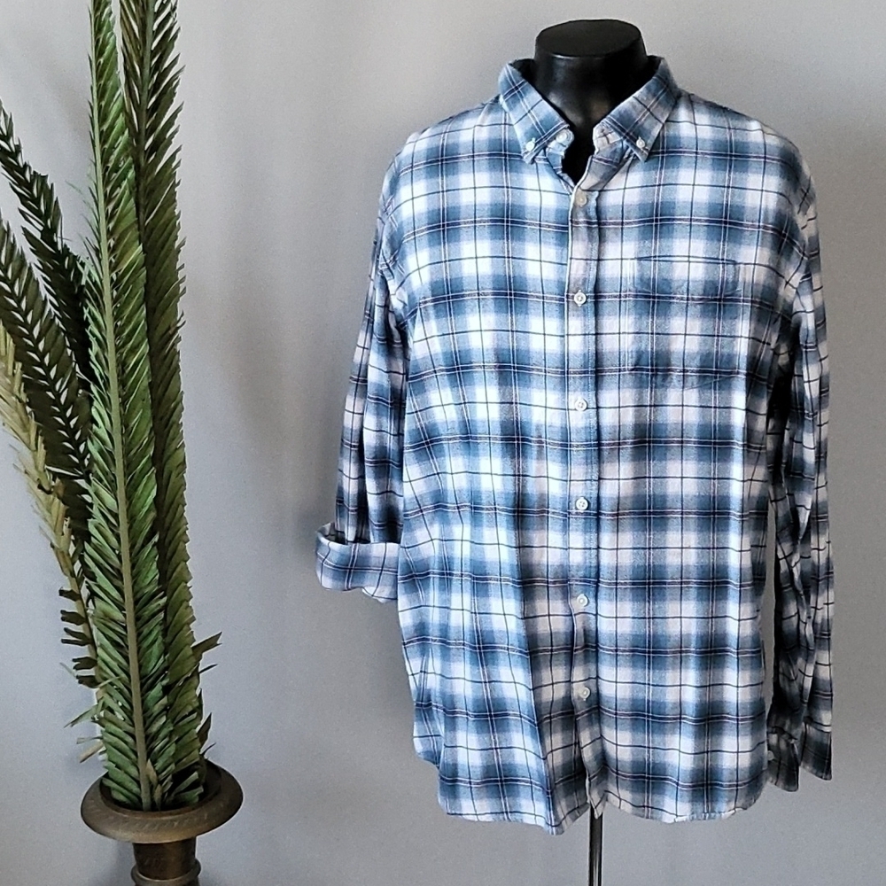 Old Navy Slim fit green plaid flannel button down shirt Size XXL Tall
